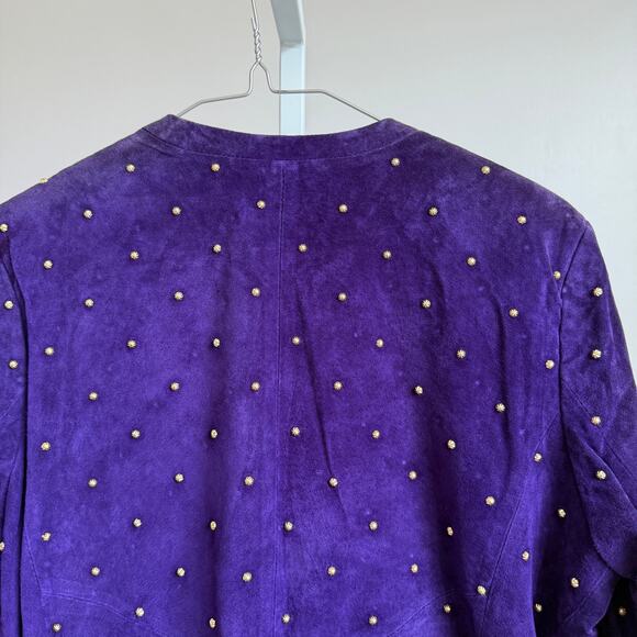 Linea by Louis DellOlio sz S purple moto VTG studded 100% leather jacket - Picture 6 of 8